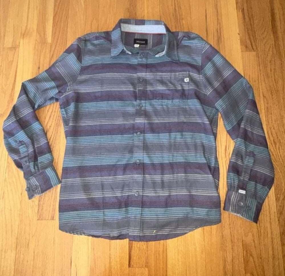 Marmot Long Sleeve Button Up Flannel Shirt Men’s M Multi-Colored Striped